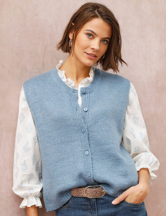 Gilet boutonn&eacute; sans manches (bleu gris&eacute;)