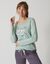 Tee-shirt manches longues coton uni imprimé placé "Beautiful"  (céladon)
