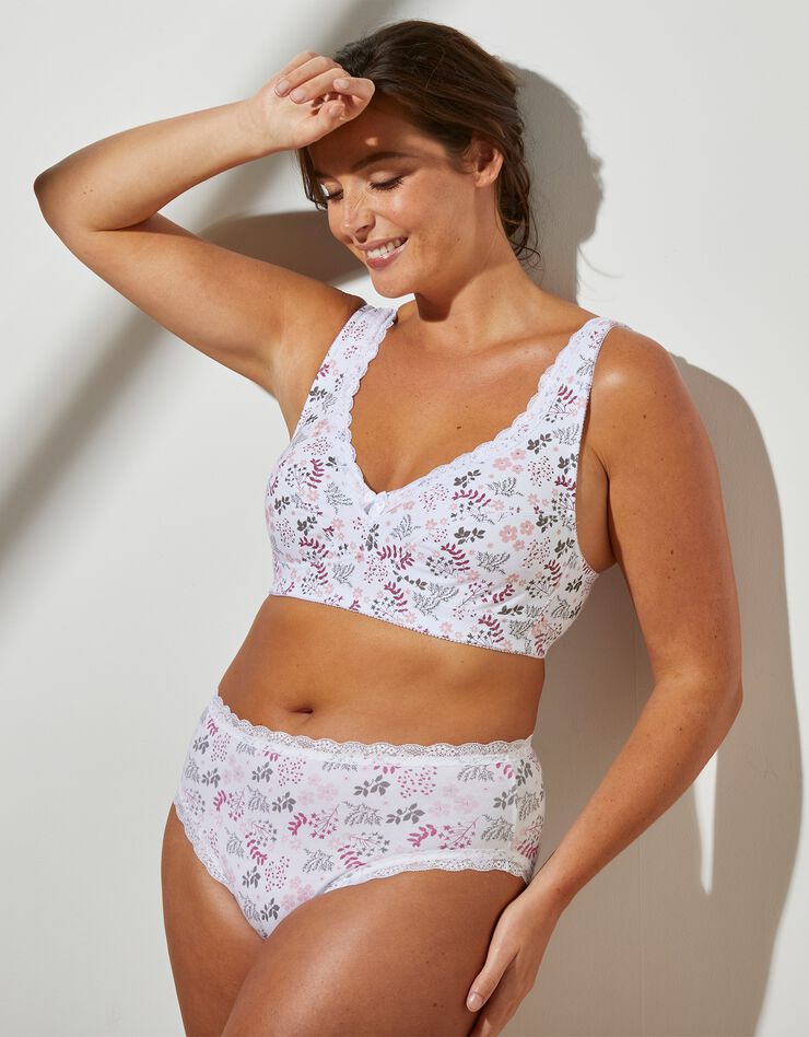 Soutien-gorge grand maintien coton imprimé fleuri "Capella" - sans armatures (blanc) Soutien-gorge grand maintien coton imprimé fleuri "Capella" - sans armatures (blanc)