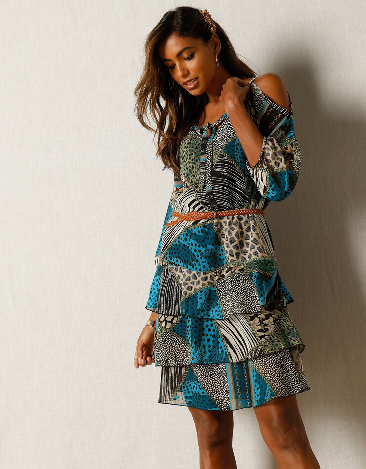 Robe en voile imprimée (noir / bleu canard)