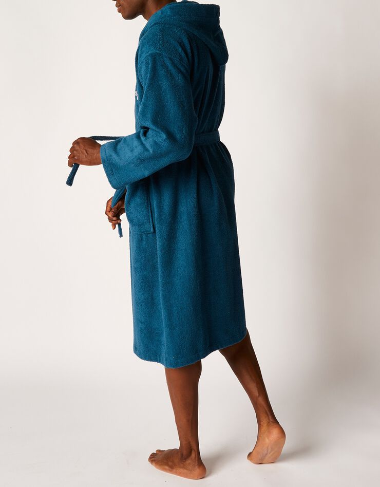 Peignoir mixte adulte col capuche éponge bouclette (bleu paon)