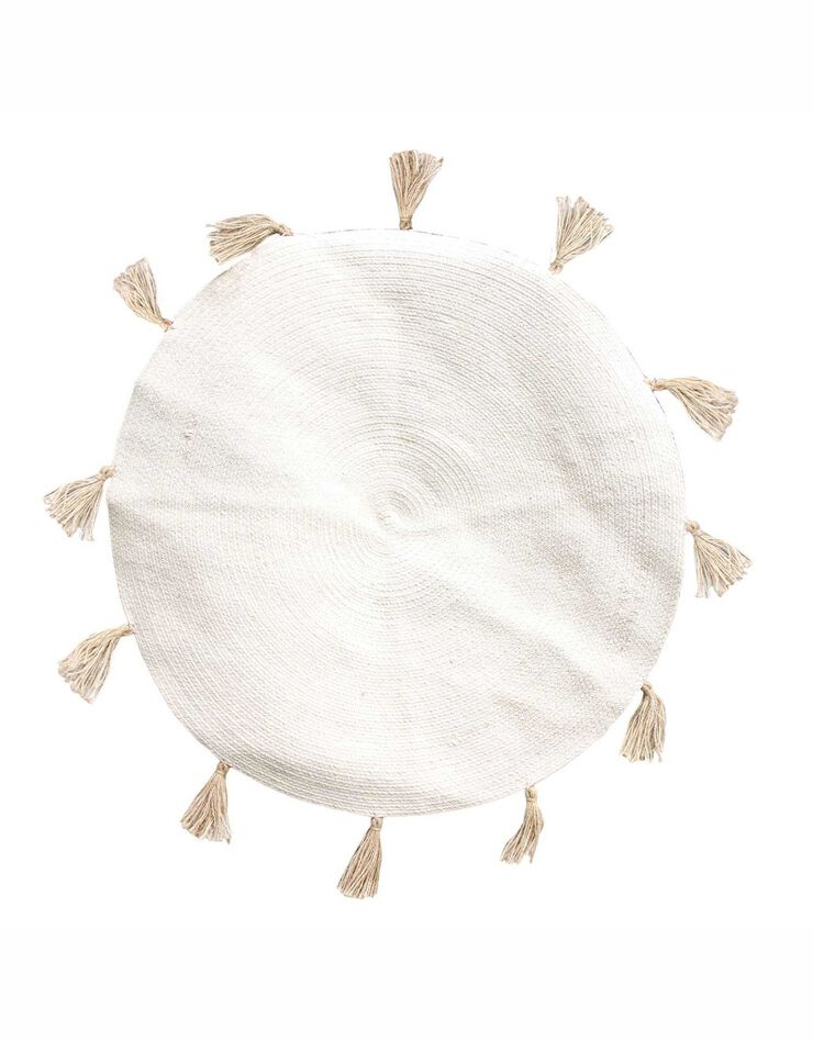 Tapis coton à pompons - rond (blanc)