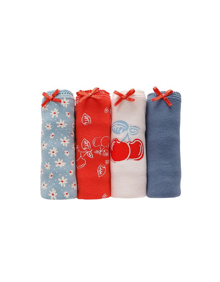 Culotte coton forme maxi imprimée motifs "cerises' assortis– Lot de 4 (grenadine / bleu) Culotte coton forme maxi imprimée motifs "cerises' assortis– Lot de 4 (grenadine / bleu)