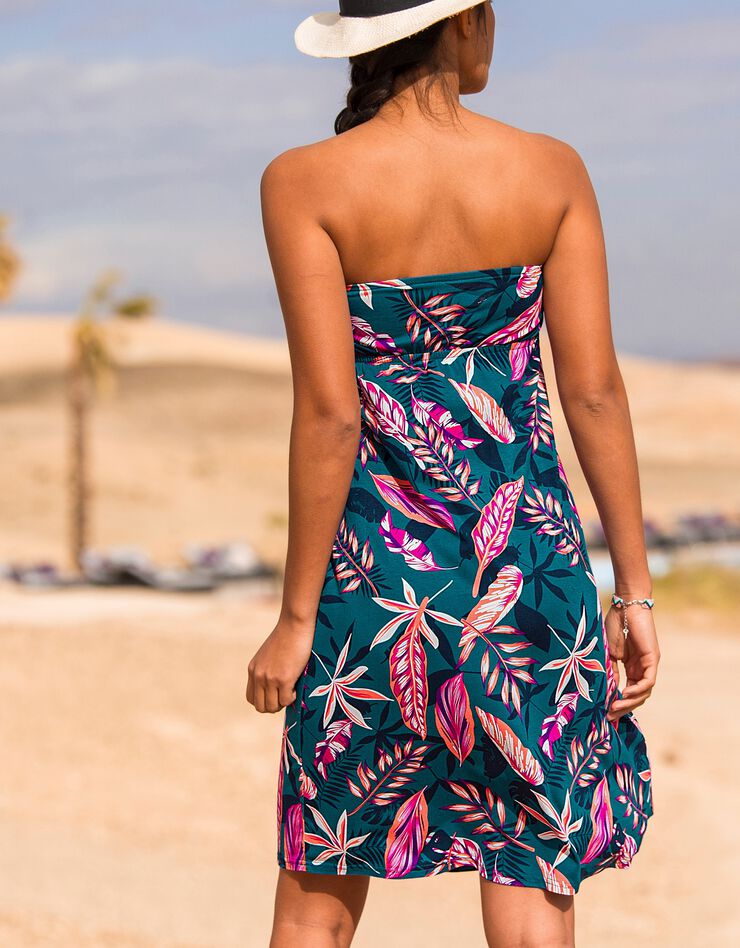 Robe bustier imprimée bretelles amovibles (émeraude)