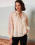 Blouse imprimée col montant, manches blousantes (beige / chocolat)