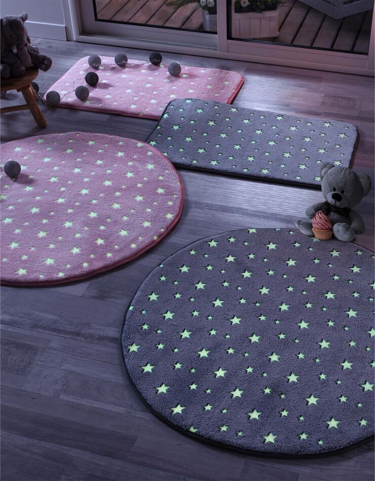 Tapis flanelle imprimé étoiles phosphorescentes - rectangulaire (rose)
