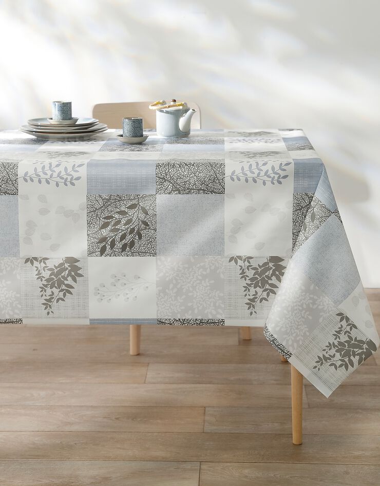 Nappe toile cirée imprimée patchwork  (gris / bleu)