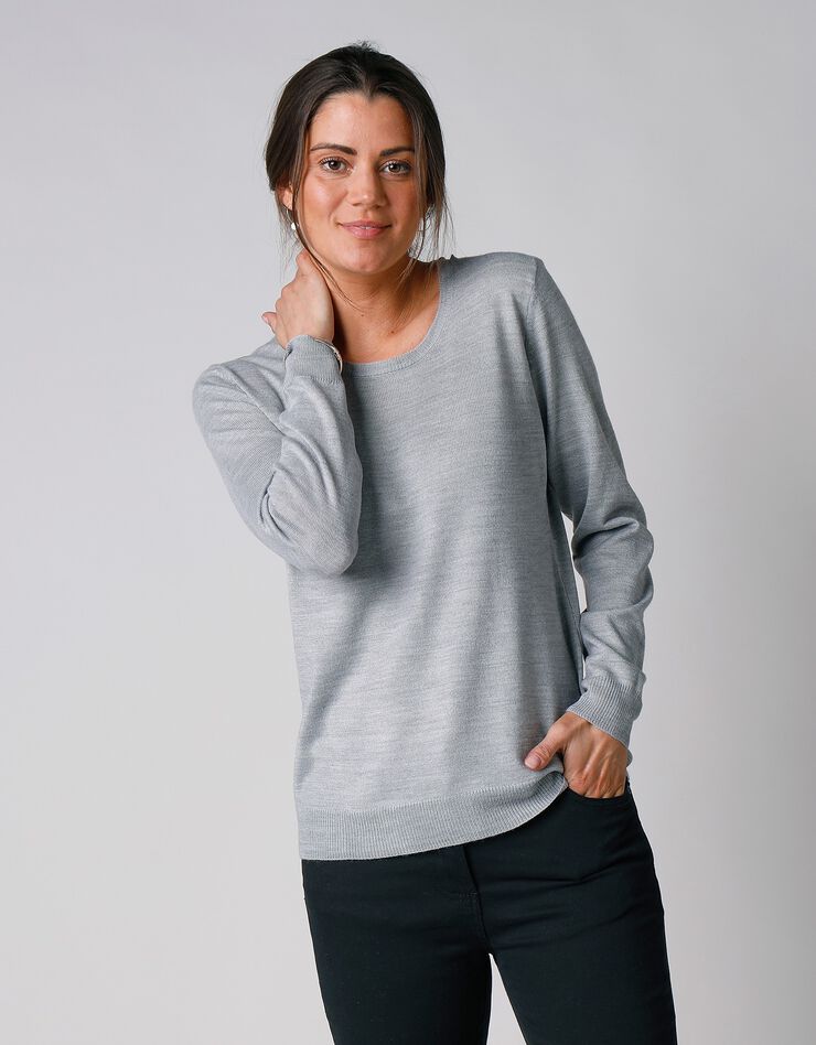 Pull col rond uni toucher cachemire (gris chiné) Pull col rond uni toucher cachemire (gris chiné)