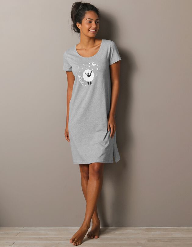 Chemise de nuit courte manches courtes imprimé "mouton" (gris chiné)