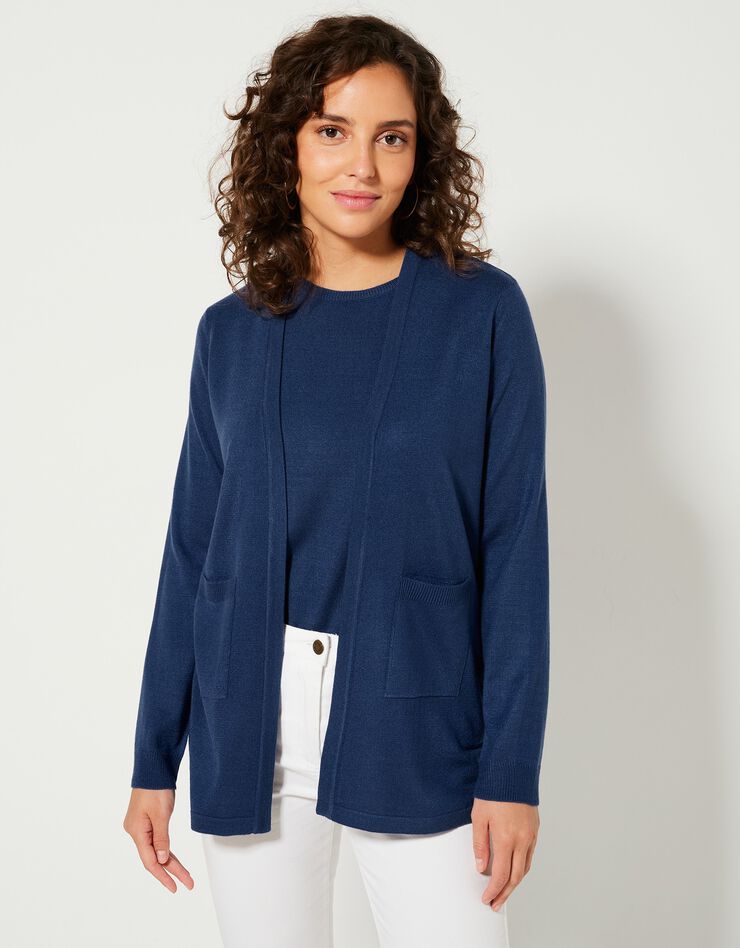 Gilet porter ouvert toucher cachemire (marine) Gilet porter ouvert toucher cachemire (marine)