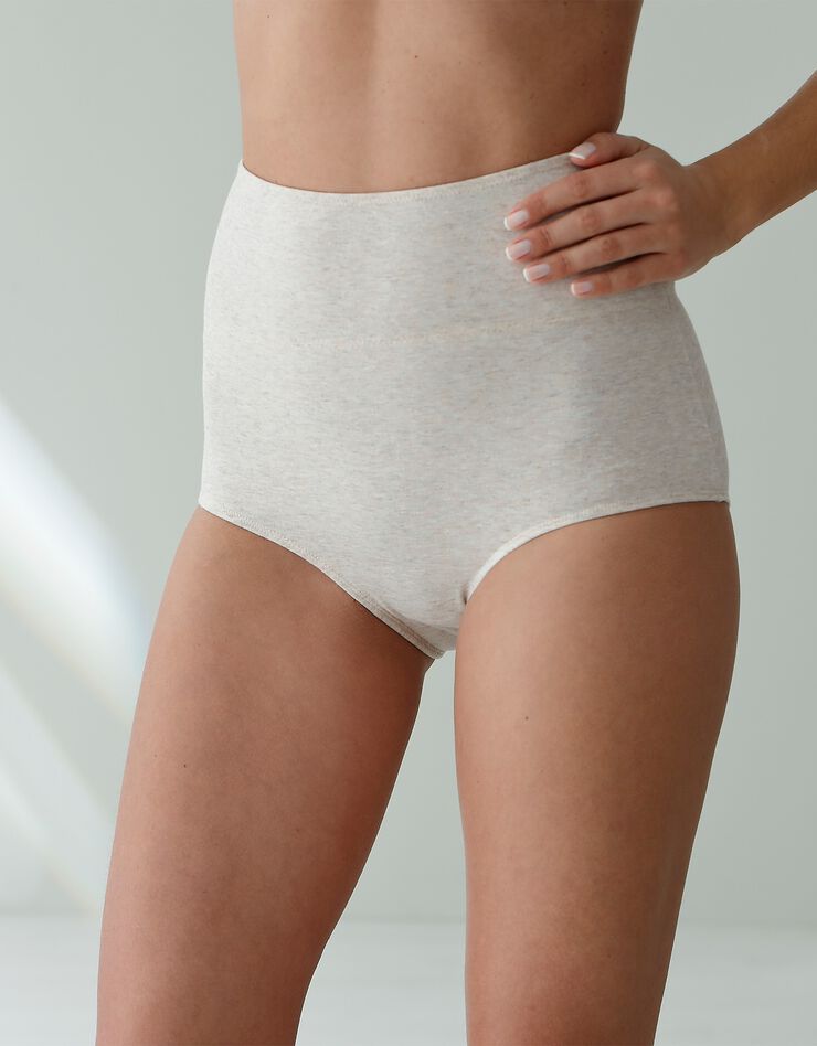 Culotte coton stretch taille très haute couvrante - lot de 2 (blanc + beige chiné)