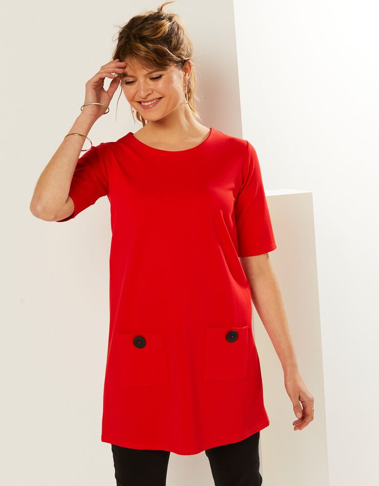 Tunique manches coudes unie, maille milano (rouge) Tunique manches coudes unie, maille milano (rouge)