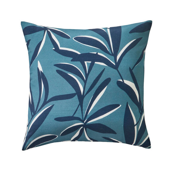 Housse de coussin imprimé feuillage (bleu grisé)