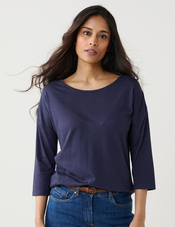 T-shirt volume loose manches 3/4 (marine)