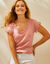 T-shirt uni col V macram&eacute; (bois de rose)