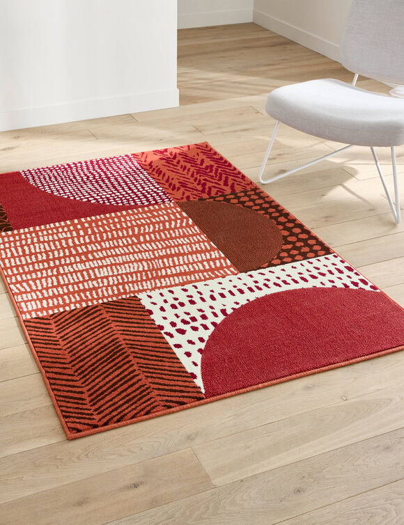 Tapis d&eacute;coratif motif g&eacute;om&eacute;trique (terracotta)