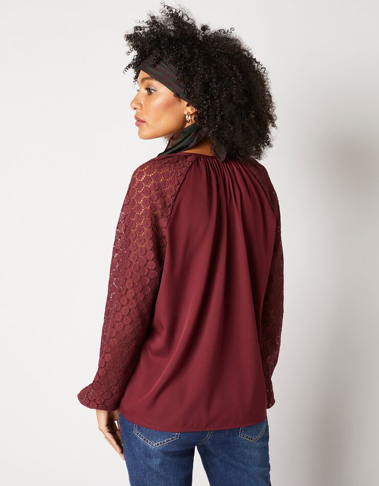 Blouse unie manches dentelle (prune) Blouse unie manches dentelle (prune)