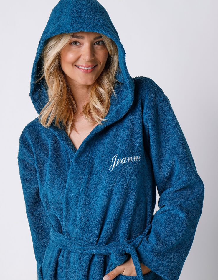 Peignoir mixte adulte col capuche éponge bouclette personnalisable (bleu paon) Peignoir mixte adulte col capuche éponge bouclette personnalisable (bleu paon)