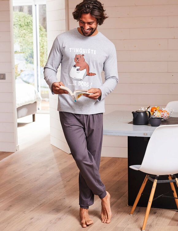 Pyjama pantalon manches longues Marmotte (gris chiné)