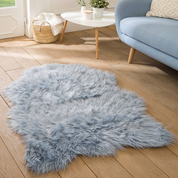 Tapis poils forme peau de bête (bleu glacier)