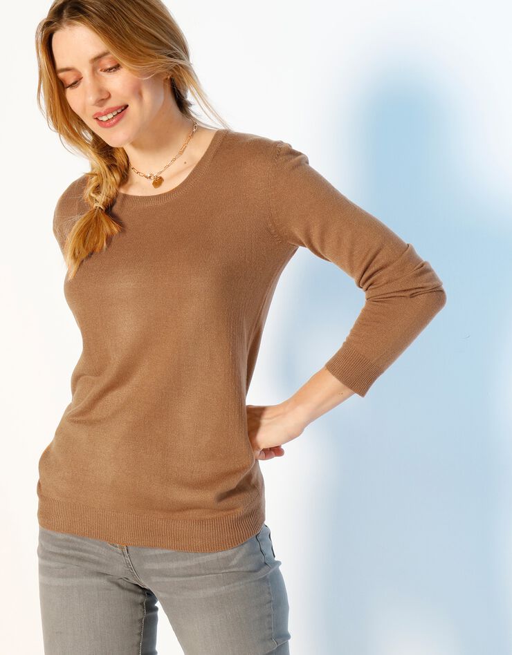 Pull col rond uni toucher cachemire (noisette) Pull col rond uni toucher cachemire (noisette)