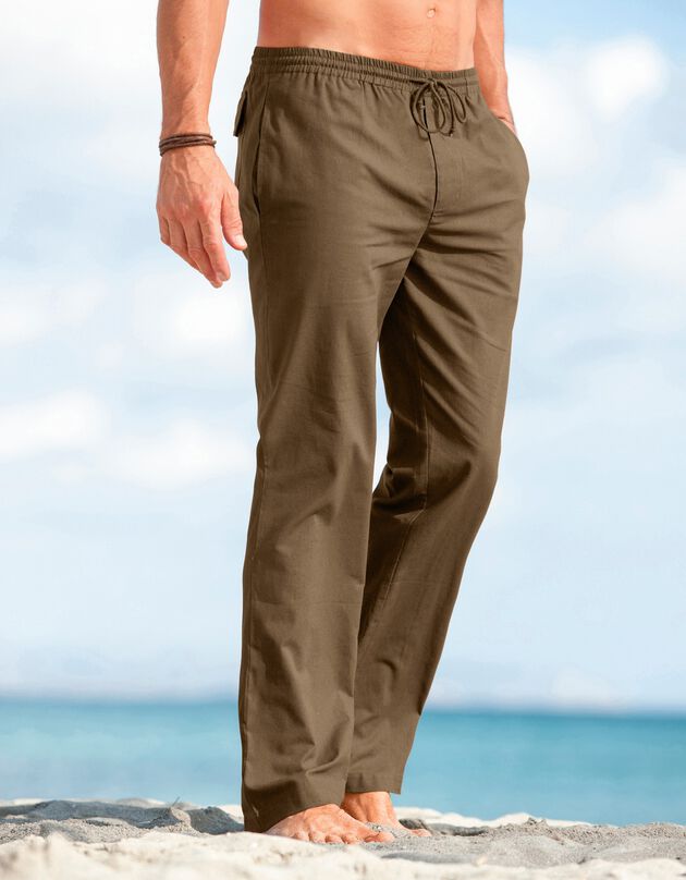 Pantalon toile taille élastiquée (taupe)