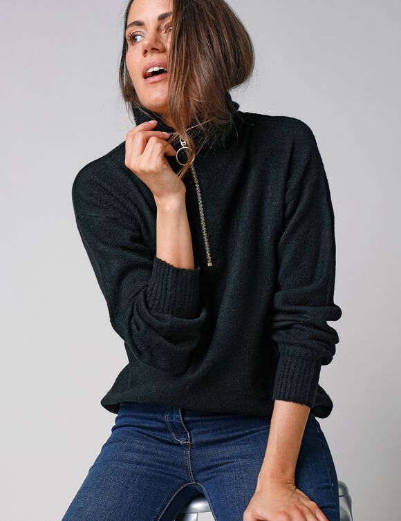 Pull col camionneur zippé (noir)