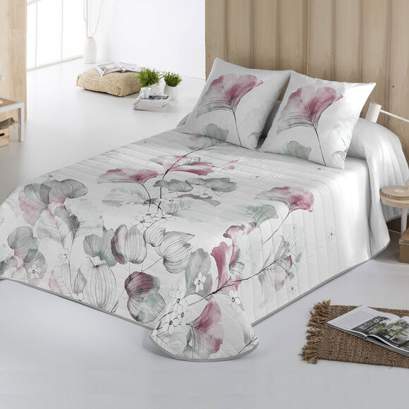 Couvre-lit matelass&eacute; imprim&eacute; bourgeons (blanc)