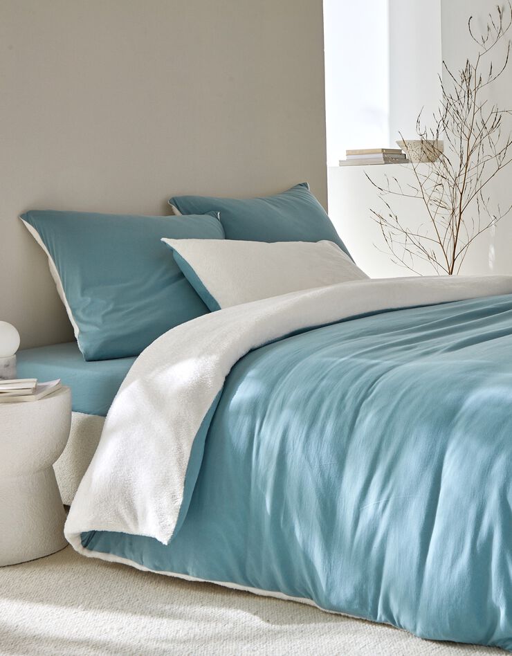 Linge de lit réversible jersey polaire toucher peluche (bleu)