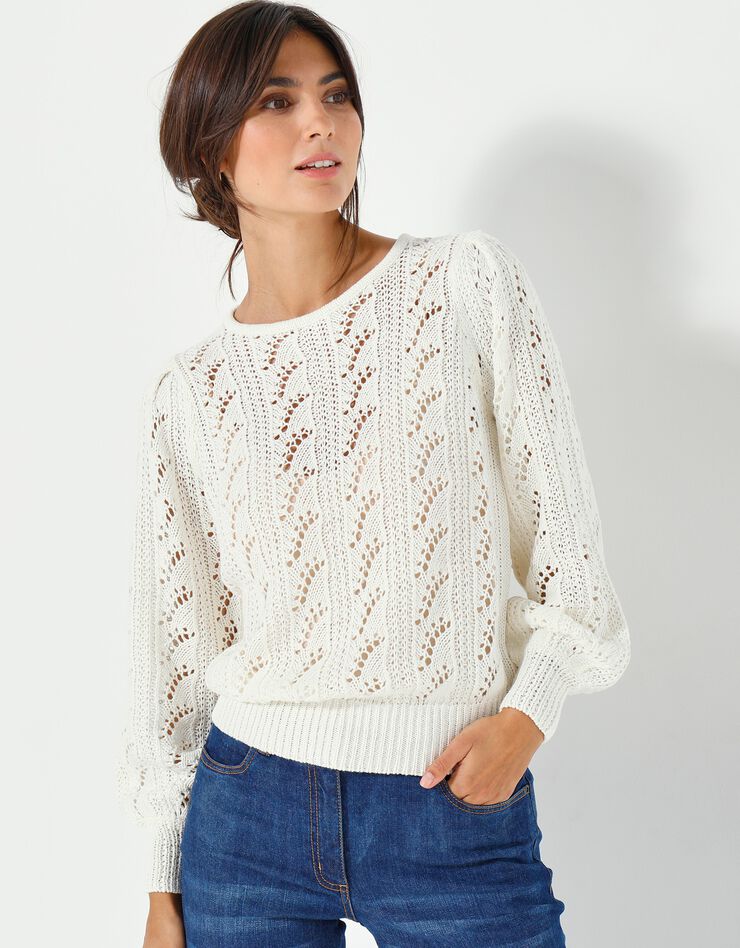 Pull maille fantaisie ajourée (écru) Pull maille fantaisie ajourée (écru)