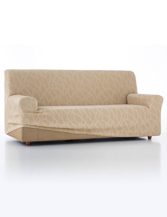 Housse extensible motif jacquard "serpentins" pour fauteuil et canap&eacute;  (beige)
