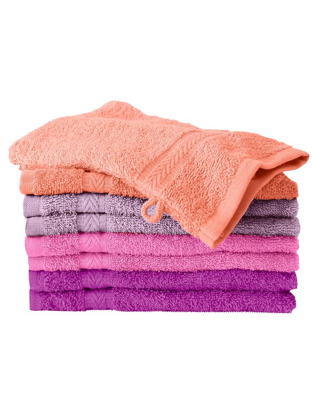 Gant de toilette camaïeu parme - lot de 8 (parme + fuchsia + bruyere + abricot)