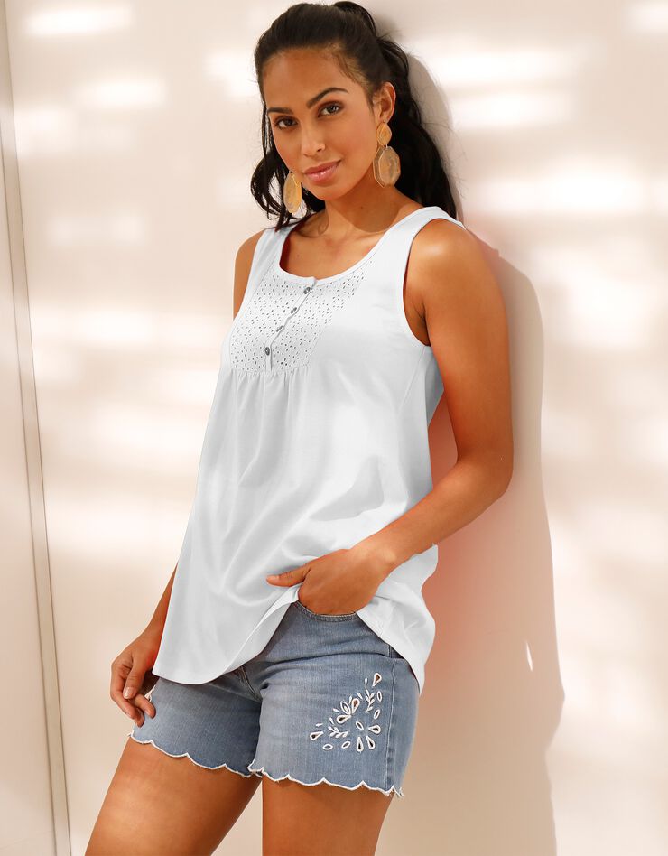 Débardeur col rond, broderie anglaise (blanc) Débardeur col rond, broderie anglaise (blanc)