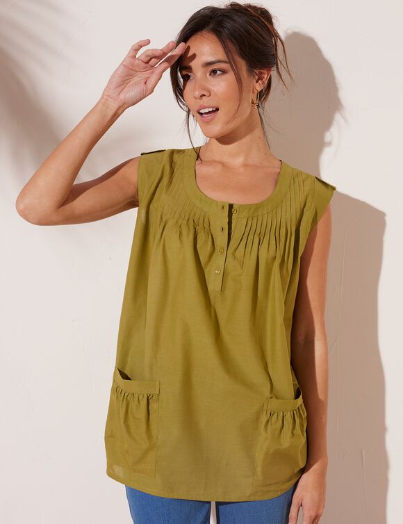Blouse boutonnée col rond (vert olive)