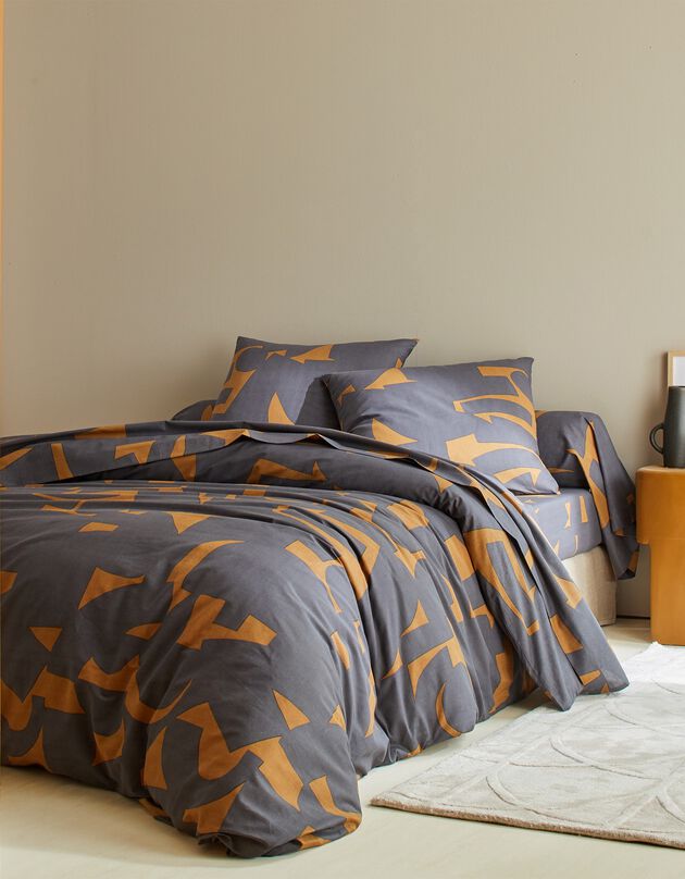 Linge de lit Puzzle en coton imprimé géométrique (caramel)