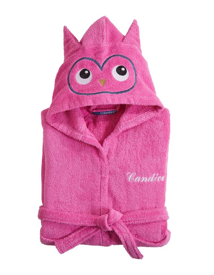 Peignoir de bain personnalisable à capuche chouette (fuchsia)