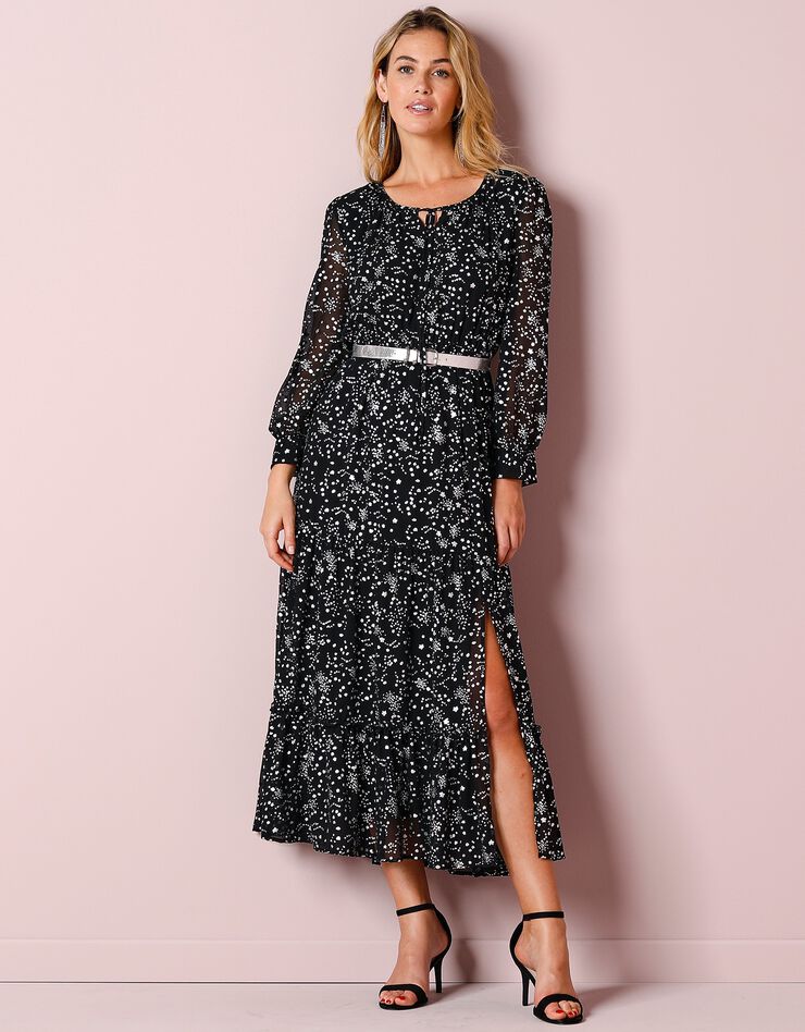 Robe longue voile imprimé argenté (noir / argenté) Robe longue voile imprimé argenté (noir / argenté)