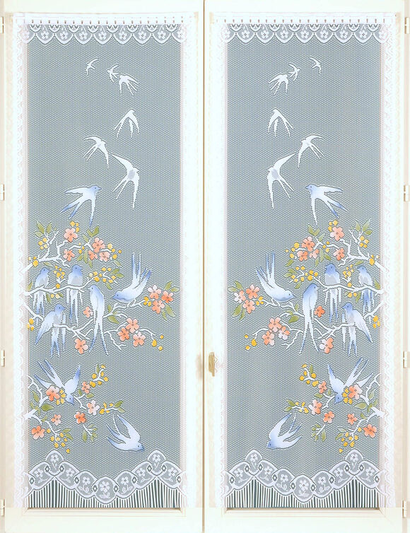 Vitrage droit hirondelles - la paire (peint)