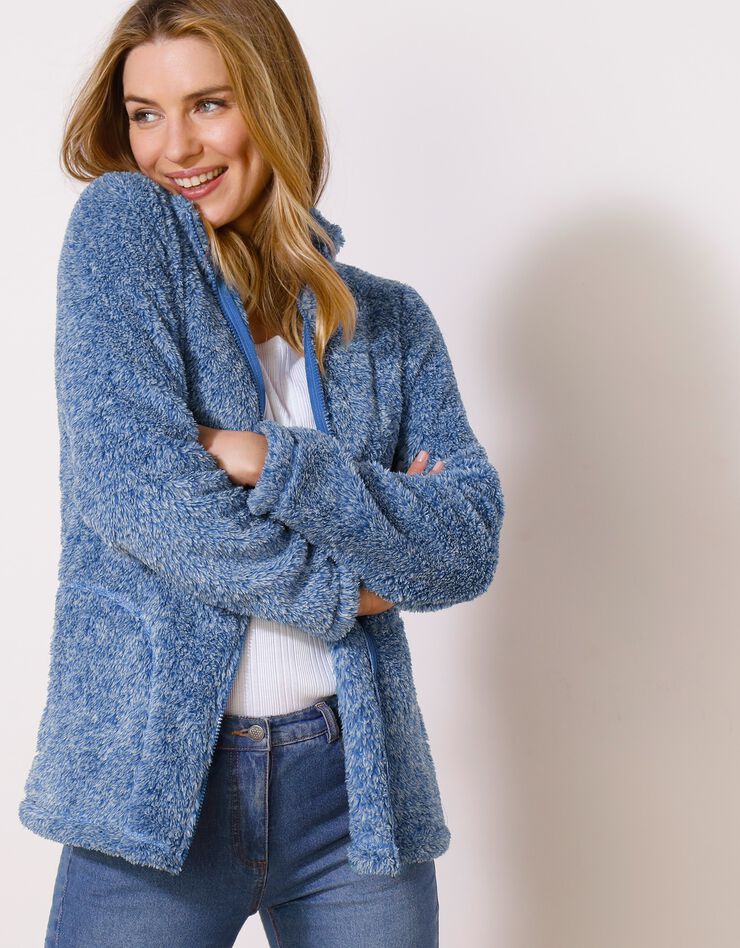 Veste zippée maille peluche (bleu dur chiné) Veste zippée maille peluche (bleu dur chiné)