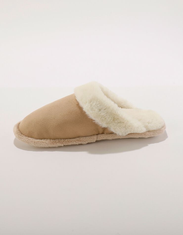 Mules fourrrées dessus effet suédine (beige) Mules fourrrées dessus effet suédine (beige)