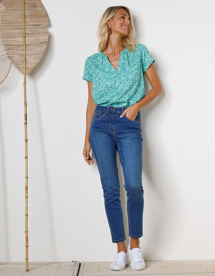 Blouse boutonnée en viscose imprimée, manches courtes (vert) Blouse boutonnée en viscose imprimée, manches courtes (vert)
