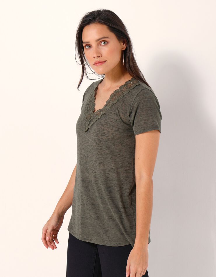 Tee-shirt macramé, effet lin (kaki) Tee-shirt macramé, effet lin (kaki)