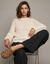 Pull col rond, manches longues pagodes, maille ajour&eacute;e (beige)
