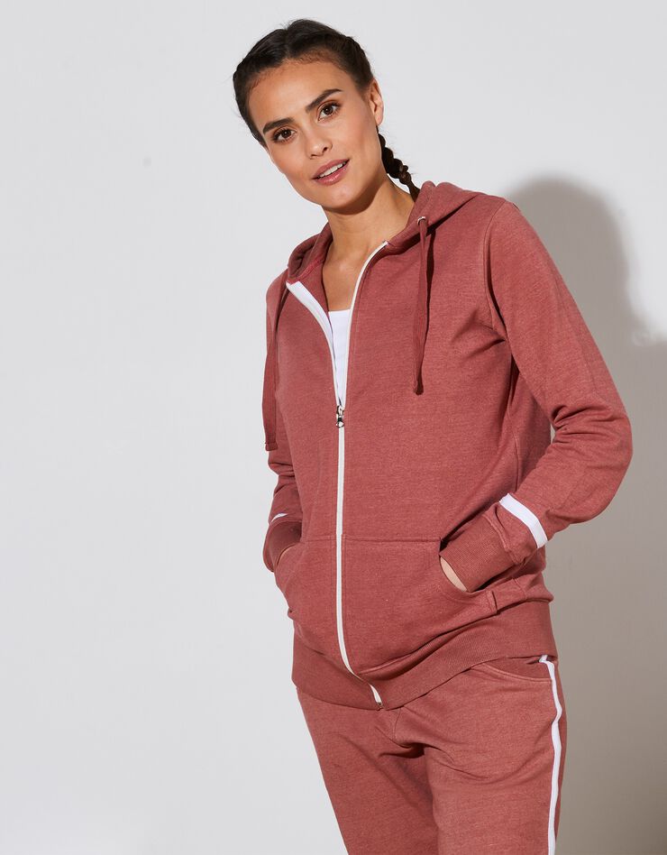 Sweat zippé en molleton gratté intérieur, avec capuche doublée (bois de rose / écru) Sweat zippé en molleton gratté intérieur, avec capuche doublée (bois de rose / écru)