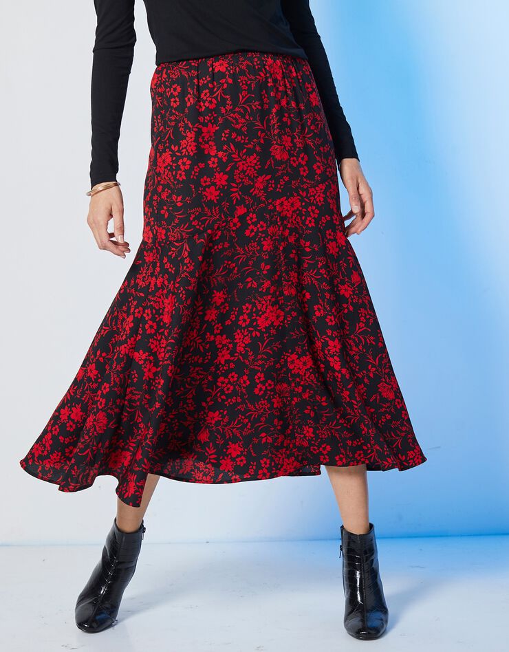 Jupe longue imprimée taille élastiquée (noir / rouge) Jupe longue imprimée taille élastiquée (noir / rouge)