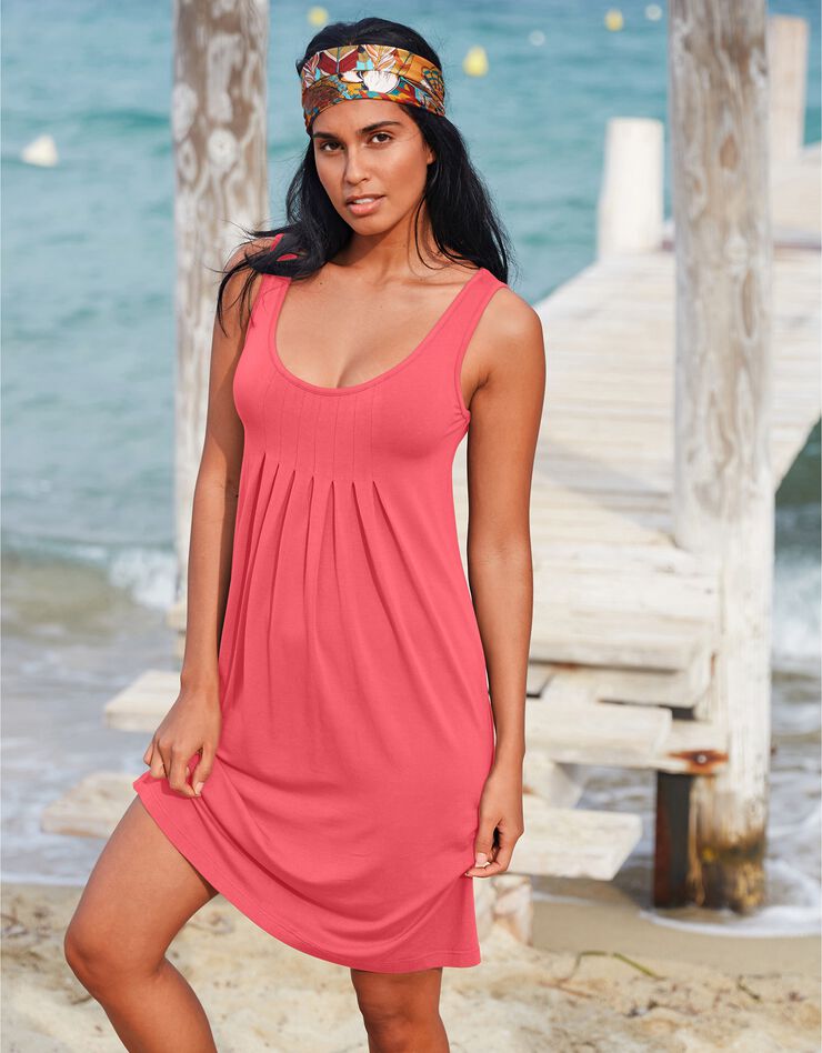 Robe col rond unie (corail) Robe col rond unie (corail)