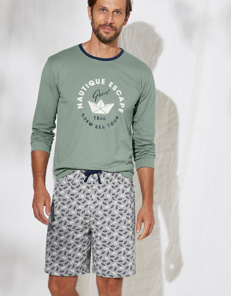 Short pyjama imprimé (gris / marine)