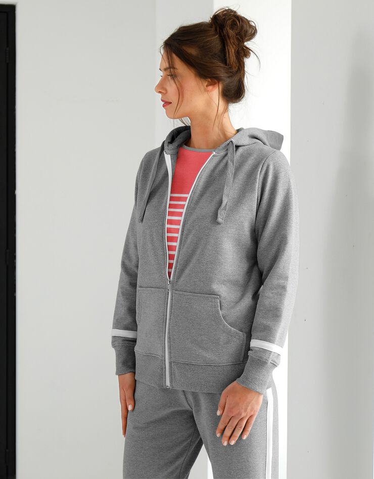 Veste bicolore zippée molleton gratté (gris chiné / blanc) Veste bicolore zippée molleton gratté (gris chiné / blanc)