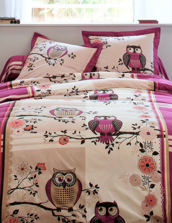 Linge de lit Chouette flanelle (prune)