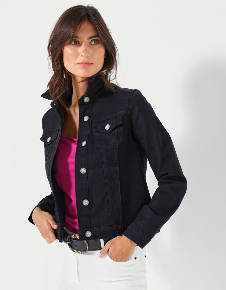 Veste boutonnée en jean (noir)
